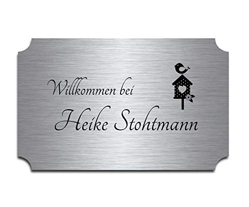 Edelstahl Türschild Schild mit Gravur | Namensschild Briefkastenschild 9x5,5 cm und Motivauswahl von CHRISCK design