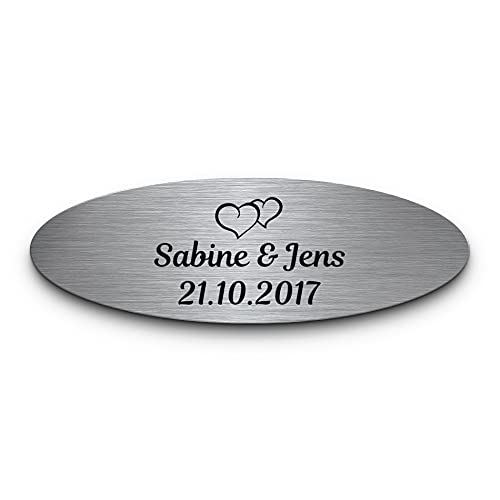 Edelstahl Hochzeitsschild mit Gravur und Tauben Motiven - 12x4 cm - Graviertes Schild zur Hochzeit - perfekt für eine Gartenbank - Namensschild Familienschild Hochzeitsgeschenk von CHRISCK design