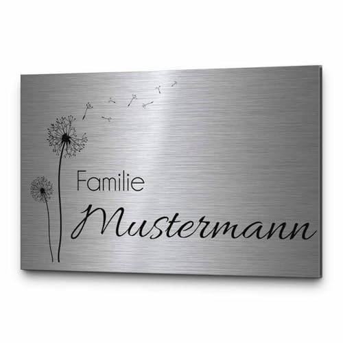 Edelstahl Türschild mit Wunschgravur – Individuelles Namensschild – Briefkastenschild & Klingelschild – Ab 9x6 cm Rechteckig – Selbstklebend oder mit Bohrung – Haustürschild mit großer Motivwahl von CHRISCK design