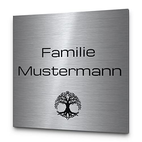 Edelstahl Türschild personalisiert mit Wunsch Gravur & Motiven | Viele Größen - von klein bis groß | Namensschild Haustür Klingelschild selbstklebend oder mit Bohrlöchern | Schilder mit Name Familie von CHRISCK design