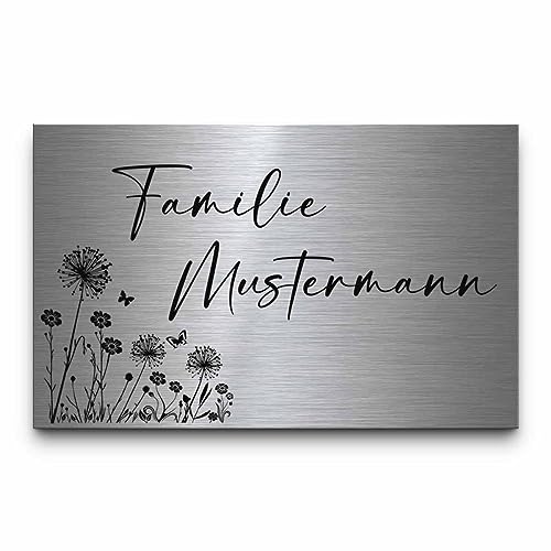 Edelstahl Schilder Gravur ab 8x5 cm | Namensschilder Briefkastenschilder selbstklebend oder mit Bohrung - Klingelschild Türschild personalisiert für Haustür o. Briefkasten - Metallschild wetterfest von CHRISCK design