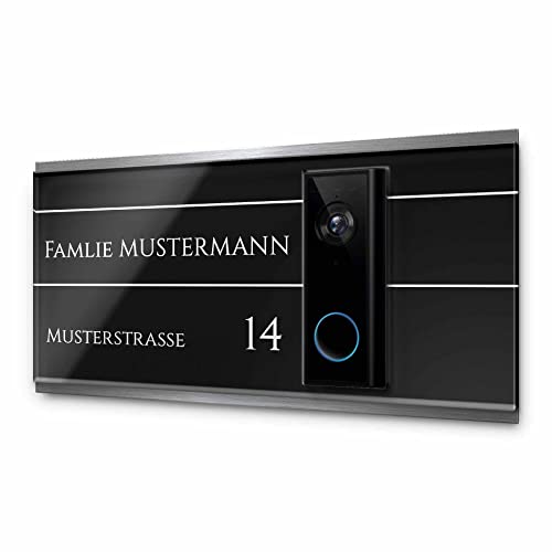 Edles Namensschild für Eufy Video Doorbell 2K mit Akku o. Kabelgebunden - personalisiertes Türschild aus Edelstahl & Acrylglas | Videotürklingel Funk Video Klingel - Funkklingel Zubehör von CHRISCK design