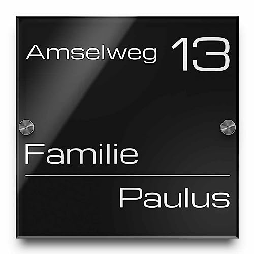 Edles Türschild | 20x20 cm Hausnummer mit Gravur mit über 80 Motiven Familien-Haus Familienschild Türschilder für die Haustür mit Namen von CHRISCK design