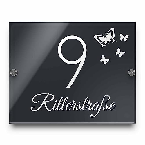 Edles Türschild | Hausnummer mit Gravur mit über 80 Motiven Familien-Haus Familienschild 25x20 cm Türschilder für die Haustür mit Namen von CHRISCK design