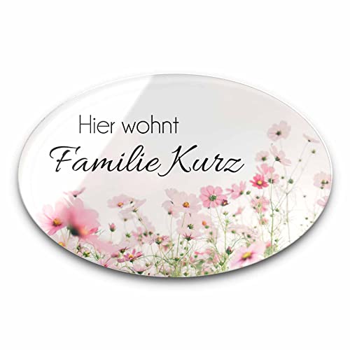 Edles Türschild mit Namen für die Haustür | Namensschild Briefkasten-Schild selbstklebend oder mit Bohrlöcher Klingelschild mit kratzfestem UV Druck | Größe ab 10x6,5 cm oval bunte Türschilder von CHRISCK design