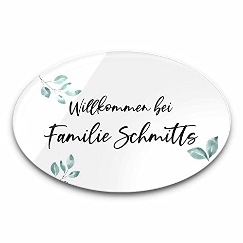 Edles Türschild mit Namen für die Haustür | Namensschild Briefkasten-Schild selbstklebend oder mit Bohrlöcher Klingelschild mit kratzfestem UV Druck | Größe ab 10x6,5 cm oval bunte Türschilder von CHRISCK design