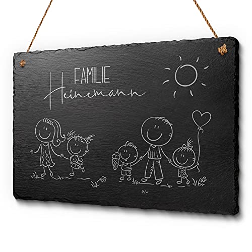 Familienschild Willkommen aus Schiefer ca. 30x20 cm - Haustürschild mit Figuren Mama Papa Kinder | Persönliches Geschenk oder individuelle Dekoidee | Tolles Türschild für Familien von CHRISCK design