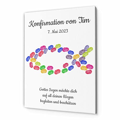 Fingerabdruck Leinwand Kommunion & Konfirmation - personalisiertes Gästebuch für Erstkommunion Taufe Konfirmation - Fingerprint Leinwände für Mädchen & Jungen - besonderes Geschenk (Fisch) von CHRISCK design