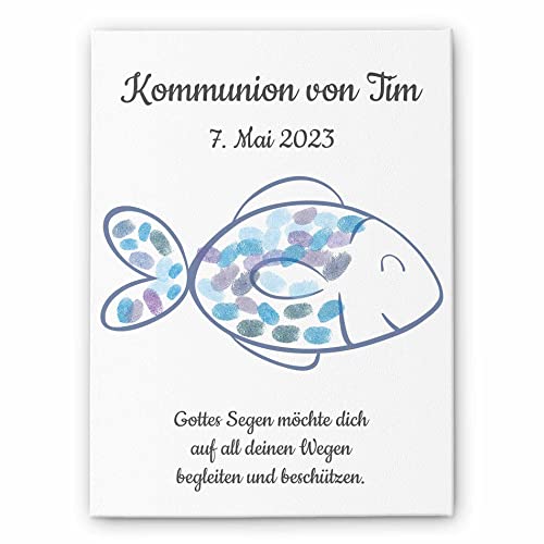 Fisch Taufe Fingerabdruck Leinwand - Fingerabdrücke Gästebuch mit Kinder Motiven - Mit Namen & Wunschtext gestalten - tolle Fingerprint Idee für Geburt Geburtstag - Babyparty Geschenk Mädchen Jungen… von CHRISCK design