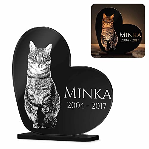 Gedenkstandbild Gedenktafel mit Gravur Fotogravur | Grabstein Katze Herz stehend in 2 Größen | Grabschmuck graviert für Katzen oder Kater - Grabplatte im Kerzenschein leuchtend Gedenkstandbild Gedenktafel mit Gravur Fotogravur | Grabstein Katze Herz stehend in 2 Größen | Grabschmuck graviert für Katzen oder Kater - Grabplatte im Kerzenschein leuchtend von CHRISCK design