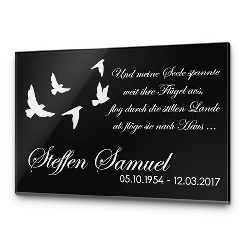 Gedenkstein Grabstein aus Hochglanz Acrylglas Grabplatte mit Gravur ab 30x20 cm Gedenktafel für Menschen oder Haustiere Hund Katze personalisiert Gedenkplatte Grabschmuck schwarz Andenken wetterfest von CHRISCK design
