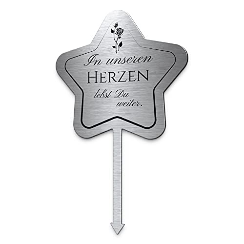 Grabschmuck Stern aus Edelstahl Gravur mit Motiv oder Spruch | Grabgestecke selbst gestalten wetterfest mit Wunsch-Design | Für Menschen oder Haustiere von CHRISCK design
