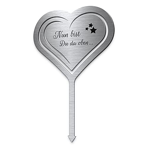 CHRISCK design Grabstecker Herzstecker Garten mit Text aus Edelstahl wetterfest | individueller Grabschmuck selbst gestalten | zB Grab Deko Papa oder Grabschmuck Mama (Personalisierbar) von CHRISCK design