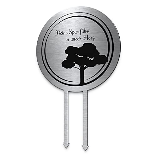 Grabstecker Kreis Edelstahl mit Baum Motiv | Persönlich gestalten mit Spruch oder Namen | Abschied von einem geliebten Menschen Grabdekoration wetterfest mit Lebensbaum von CHRISCK design
