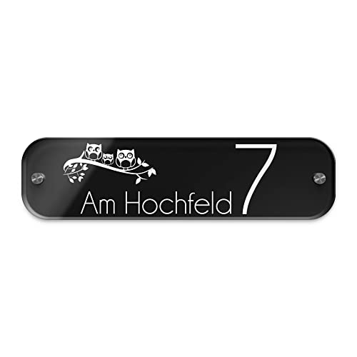 Große Hausnummer Anthrazit 7016 o. Schwarz mit Namen & Straße | Hausnummernschild - Straßenschild mit Wunschtext für draußen | Hausnummer Schild mit Gravur in länglicher Form - Größe: 38x10 cm von CHRISCK design