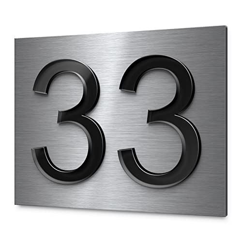 Hausnummer aus Edelstahl mit ausgeschnittenen 3D Zahlen aus Acrylglas - 20x16 cm - Modernes Hausnummernschild mit Ziffern (schwarz o anthrazit) für jeden Eingangsbereich - Buchstaben möglich! von CHRISCK design