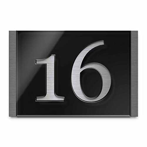 Hausnummer rostfrei & wetterfest | Schwarz oder anthrazit aus Hochglanz Acryl Glas mit Ausschnitt auf V2A Edelstahlplatte | Türschild Eingangsschild von CHRISCK design