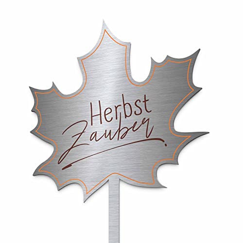 Herbstlicher Blumenstecker in Blattform aus robustem Edelstahl für den Garten oder das Pflanzenbeet - Gartenstecker Metall mit Wunsch Text - Viele herbstliche Designs I Größe 16x38 cm Herbstlicher Blumenstecker in Blattform aus robustem Edelstahl für den Garten oder das Pflanzenbeet - Gartenstecker Metall mit Wunsch Text - Viele herbstliche Designs I Größe 16x38 cm von CHRISCK design