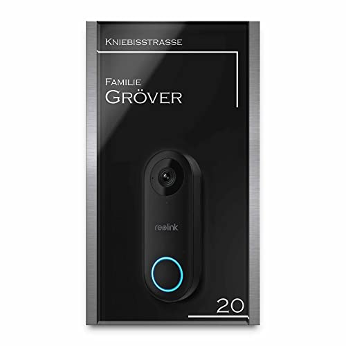 Hochglanz Klingelschild für Reolink Video Doorbell WiFi & PoE aus Acrylglas - personalisiertes Türschild aus Edelstahl & Acrylglas | hochwertiges Funkklingel Zubehör von CHRISCK design