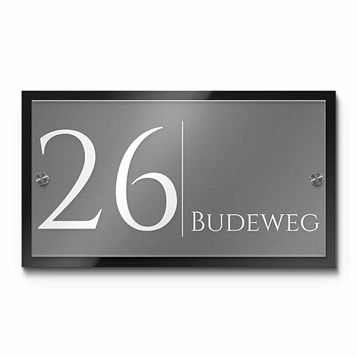 Hochwertige Hausnummer mit Gravur aus Acrylglas - 32x18 cm - mit Motiven - Türschild für die Haustür mit Ziffern Straßennamen oder Namen - Hausnummernschild von CHRISCK design