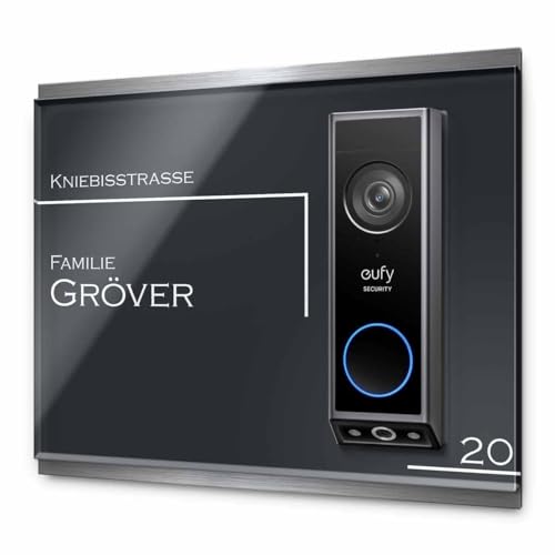 Hochwertiges Klingelschild für Eufy Dual E340 Video Türklingel - personalisiertes Namensschild aus Edelstahl und Acrylglas | hochwertiges Funkklingel Zubehör von CHRISCK design