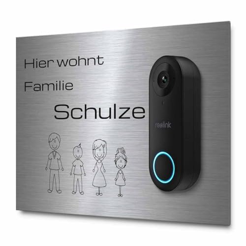 Hochwertiges Klingelschild für Reolink Video Türklingel - personalisiertes Namensschild aus Edelstahl mit Gravur | kompatibel mit Reolink Klingel - hochwertiges Funkklingel Zubehör von CHRISCK design