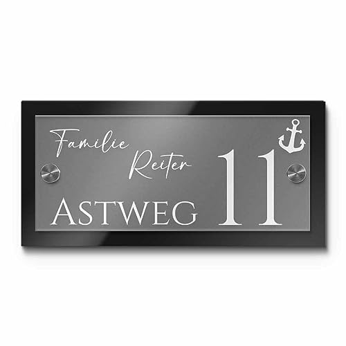 Hochwertiges Namensschild Hausnummer mit Gravur aus Acrylglas 21x10 cm mit über 80 Motiven Türschild für die Haustür mit Namen Haustürschild Familienschild Haus Garten von CHRISCK design