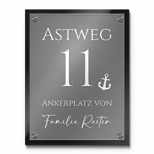 Hochwertiges Namensschild in Milchglasoptik - mit edlen Edelstahl Abstandshaltern | Größe 23x30 cm - Hausnummer, Türschild oder Namensschilder in verschiedenen Größen und Formen von CHRISCK design