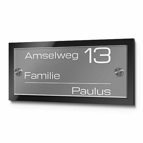 Hochwertiges Namensschild Hausnummer mit Gravur aus Acrylglas versch. Größen ab 21x10cm mit verschiedenen Motiven Türschild für die Haustür mit Namen Haustürschild Familienschild Haus Garten von CHRISCK design