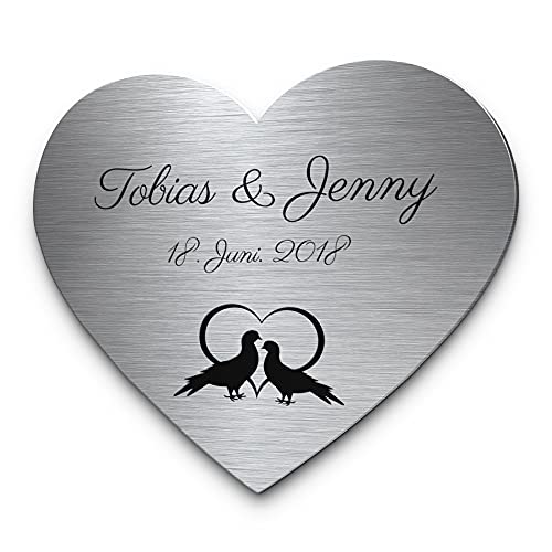 Hochzeitsschild aus Edelstahl Herzform mit Namen oder Spruch & Turteltauben | Persönliches Geschenk zur Hochzeit | Wetterfest mit vielen Motiven zB für die Hochzeitsbank Hochzeitsschild aus Edelstahl Herzform mit Namen oder Spruch & Turteltauben | Persönliches Geschenk zur Hochzeit | Wetterfest mit vielen Motiven zB für die Hochzeitsbank von CHRISCK design
