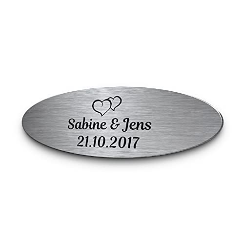 Hochzeitsschild aus Edelstahl oval mit Namen oder Spruch & Herzen | Wetterfest mit vielen Motiven zB für Hochzeitsbank | Goldene Hochzeit Geschenke zur Silberhochzeit Hochzeitsdeko von CHRISCK design
