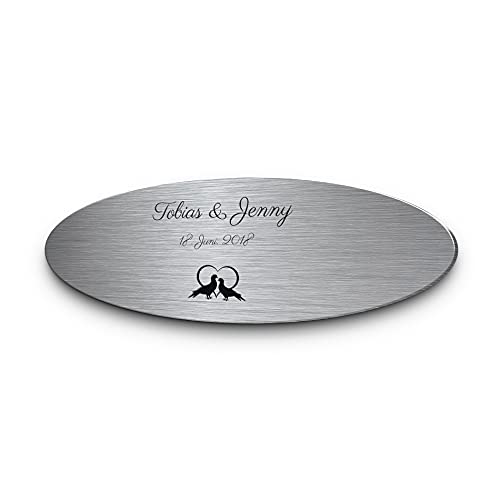 Hochzeitsschild aus Edelstahl oval mit Namen oder Spruch & Turteltauben | Wetterfest mit vielen Motiven zB für Hochzeitsbank | Goldene Hochzeit Geschenke zur Silberhochzeit Hochzeitsschild aus Edelstahl oval mit Namen oder Spruch & Turteltauben | Wetterfest mit vielen Motiven zB für Hochzeitsbank | Goldene Hochzeit Geschenke zur Silberhochzeit von CHRISCK design