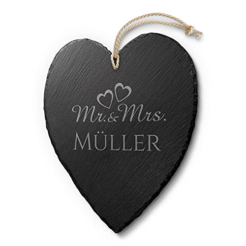 Hochzeitsschilder mit Kordel aus Schiefer mit Namen oder Spruch & Motiv zB Ringe für die Hochzeitsbank | Persönliches Geschenk zur Hochzeit | Wetterfest witterungsbeständig (22,5x27 cm) von CHRISCK design