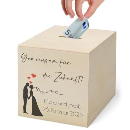 Holz Spardose Hochzeit personalisiert - Geschenk Hochzeit Geld - Hochzeitskasse fürs Brautpaar individuell gestalten - Sparbüchse Geldgeschenk zur Hochzeit von CHRISCK design