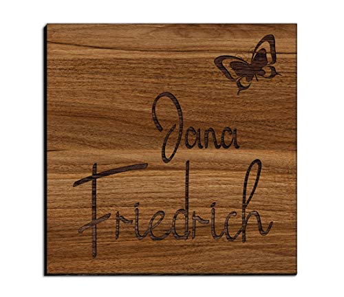 Holz Türschild mit Gravur | Namensschilder Briefkastenschild selbstklebend oder mit Bohrlöcher 10x10 cm eckig Klingelschild/Türschild für die Haustür mit Namen von CHRISCK design