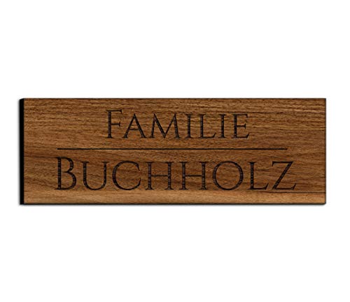 Holz Türschild mit Gravur | Namensschilder Briefkastenschild selbstklebend oder mit Bohrlöcher 10x3,5 cm eckig Klingelschild/Türschild für die Haustür mit Namen von CHRISCK design