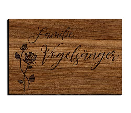 Holz Türschild mit Gravur | Namensschilder Briefkastenschild selbstklebend oder mit Bohrlöcher 15x10 cm eckig Klingelschild/Türschild für die Haustür mit Namen von CHRISCK design