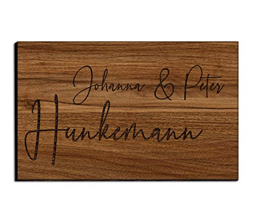 Holz Türschild mit Gravur | Namensschilder Briefkastenschild selbstklebend oder mit Bohrlöcher 8x5 cm eckig Klingelschild/Türschild für die Haustür mit Namen von CHRISCK design