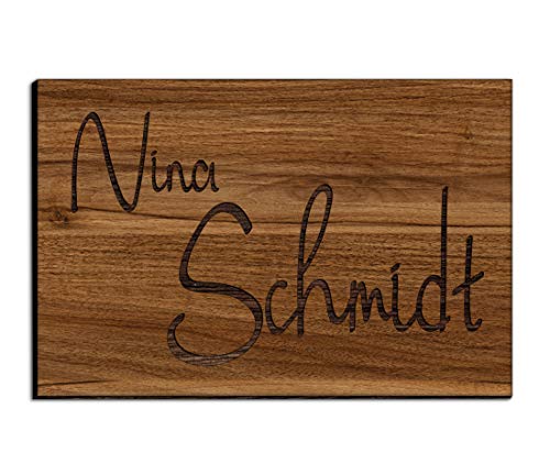 Holz Türschild mit Gravur | Namensschilder Briefkastenschild selbstklebend oder mit Bohrlöcher 9x6 cm eckig Klingelschild/Türschild für die Haustür mit Namen von CHRISCK design