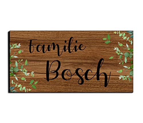 Holz Türschild mit Namen für die Haustür | Namensschild Briefkasten-Schild selbstklebend oder mit Bohrlöcher Klingelschild mit kratzfestem UV Druck | Größe 10x5 cm bunte Türschilder von CHRISCK design