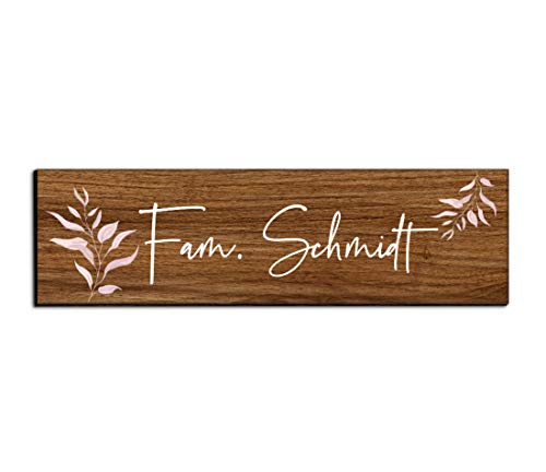 Holz Türschild mit Namen für die Haustür | Namensschild Briefkasten-Schild selbstklebend oder mit Bohrlöcher Klingelschild mit kratzfestem UV Druck | Größe 7x2 cm bunte Türschilder von CHRISCK design