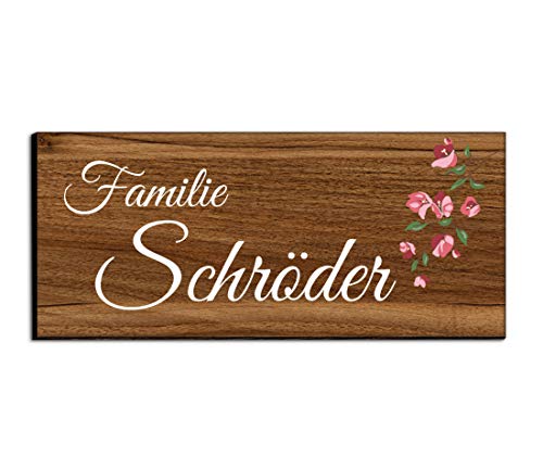 Holz Türschild mit Namen für die Haustür | Namensschild Briefkasten-Schild selbstklebend oder mit Bohrlöcher Klingelschild mit kratzfestem UV Druck | Größe 8x3,5 cm bunte Türschilder von CHRISCK design