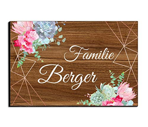 Holz Türschild mit Namen für die Haustür | Namensschild Briefkasten-Schild selbstklebend oder mit Bohrlöcher Klingelschild mit kratzfestem UV Druck | Größe 9x6 cm bunte Türschilder von CHRISCK design