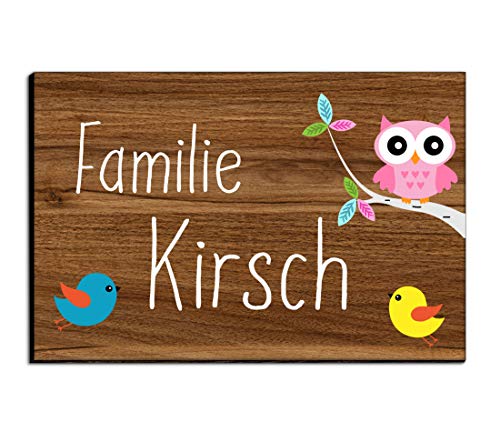 Holz Türschild mit Namen für die Haustür | Namensschild Briefkasten-Schild selbstklebend oder mit Bohrlöcher Klingelschild mit kratzfestem UV Druck | Größe 9x6 cm bunte Türschilder von CHRISCK design