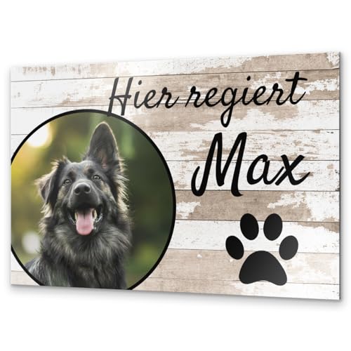 Holzoptik Hundeschild mit eigenem Foto und Text - Hundeschilder aus Alu Dibond Verbundplatten ab einer Größe von 15x10 cm von CHRISCK design