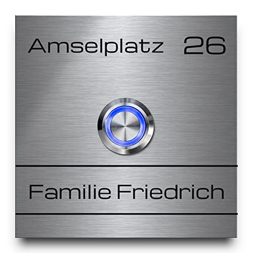 Individuelle Türklingel Modell Friedrich ab einer Größe 8x8 cm - Lasergraviertes Edelstahl Klingelschild mit buntem LED Taster und optionalem Zubehör | viele verschiedene Motive und eigener Wunschtext von CHRISCK design