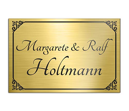 Klingelschild Türschild mit Gravur 15x10 cm versch. Farben und Edelstahl oder Messing-Optik selbstklebend Briefkasten-Schild Namensschilder für die Haustür mit Namen und Motiven von CHRISCK design