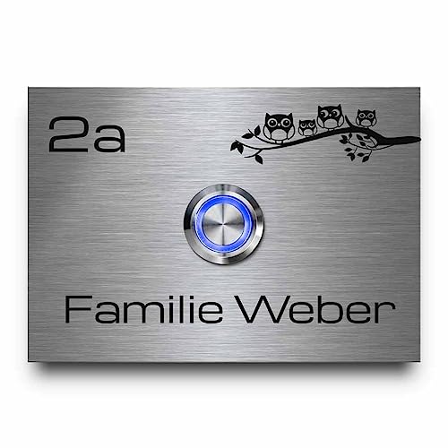 Klingelschild aus robustem V2A Edelstahl - Türklingel Modell Weber ab 10x7 cm | Personalisierte Gravur mit Wunschtext und Motiv - Mit modernem LED-Klingelknopf von CHRISCK design