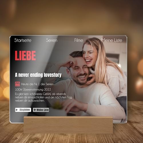 Beleuchtetes Foto Nachtlicht mit Wunschtext - Netflix Bild personalisiert mit LED Beleuchtung - Acryl Glasbild im Filmcover Design - persönliches Geschenk für Freundin Partner o. Mama zum Muttertag von CHRISCK design