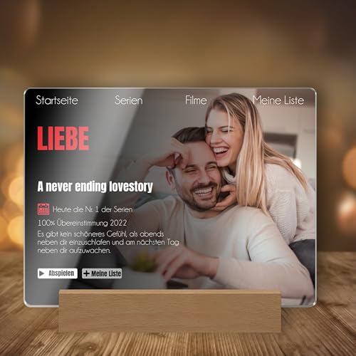 Beleuchtetes Foto Nachtlicht mit Wunschtext - Netflix Bild personalisiert mit LED Beleuchtung - Acryl Glasbild im Filmcover Design - persönliches Geschenk für Freundin Partner Mama von CHRISCK design